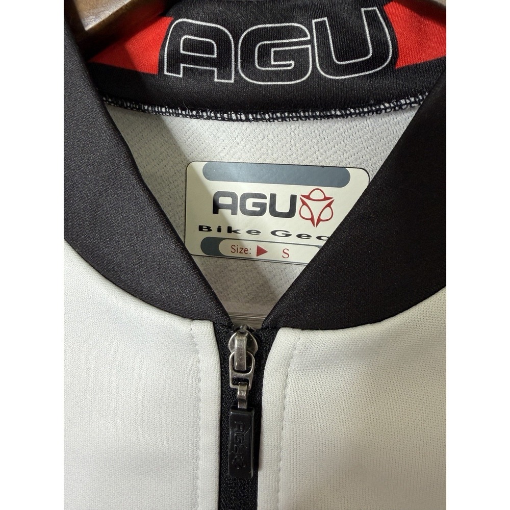 AGU Men Red Black White Cycling Jersey Long Sleeve Full Zip Osero Size S - Picture 5 of 11